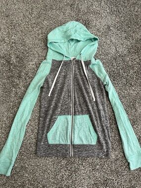 Zine by Zumiez Gray and Mint Green Solid Zip Up Hoodie